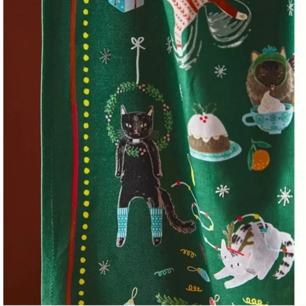 Festive Friends Cat Dog Animal Christmas Holiday Chic Farm Boho Dish Towel